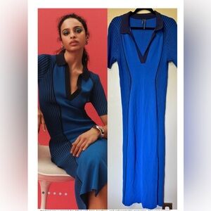 Anthropologie color block polo pullover style stretchy midi dress w/side slit